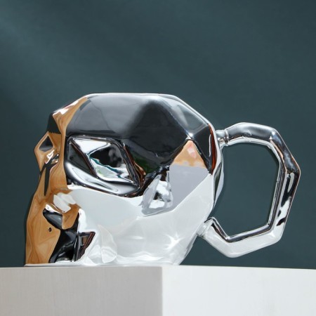Ceramic “Skull” mug silver, 500 ml, silver color-4