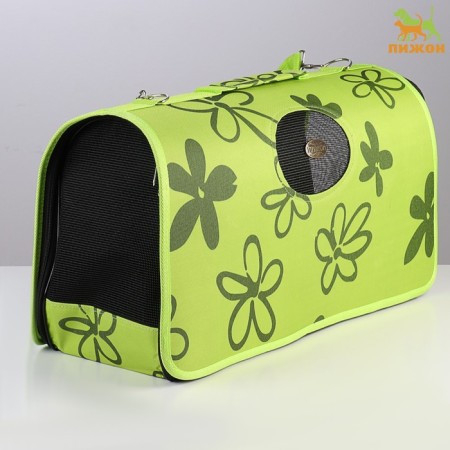 Bag - Carriage for animals "Flowers", green, size L, 53 x 21 x 29 cm