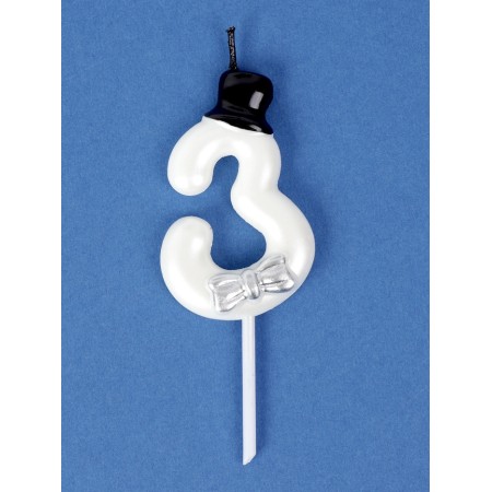 Candle for Cake "Gentleman", number "3", white