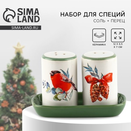 New Year! Set for spices New Year's ceramic "Bullfinch!", 12x6.5x7 cm, white color