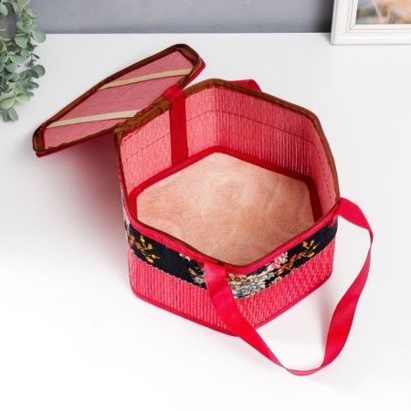 Bamboo Bamboo Casket "Flowers on the Black" Red, with handles, lightning 16x24x28 cm-4