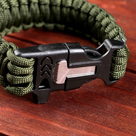 3B1 survival bracelet (paracord 2 m, whistle, fire), dark green, 25.5 × 2.5 cm, 3 m-3