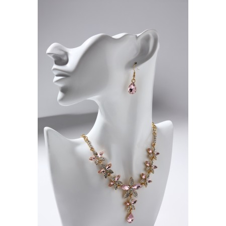 Set 2 objects: earrings, necklace "magnificent eyelids" flowers, pink color in gold, 42 cm-6