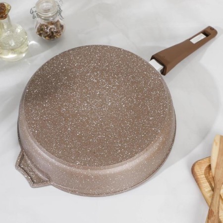 Granite pan, d = 28 cm, removable handle, glass cover, anti -stick coating, brown color-2