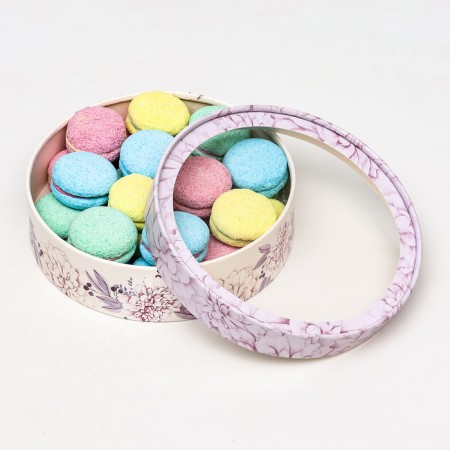 Box for Makarun tube with the window "Flowers", beige-violet, 20 x 6 cm-2