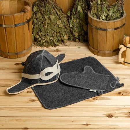 Set for the bath "Pilot" Gray: hat, rug, mitten-5