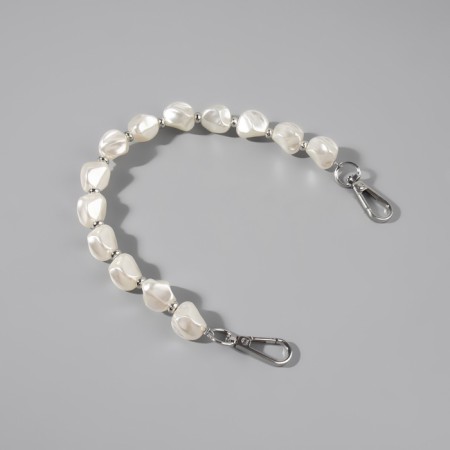 Handle for bags, mother -of -pearl beads, 26 cm, white/silver color-1