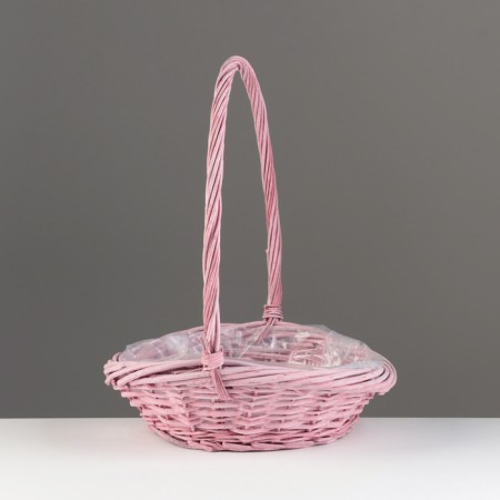 Wicker basket, D33x31/h11/h8/hh40/b22, pink, willow-1