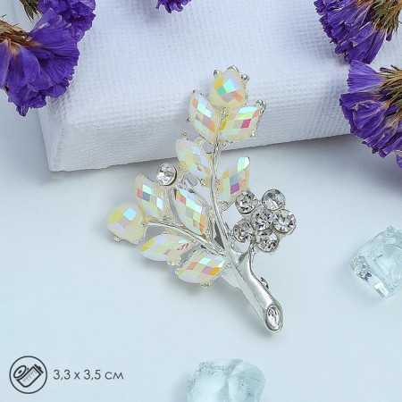 Brooch "Flower Branch" duet, rainbow color in silver