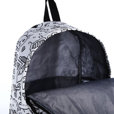 School backpack from textiles on lightning, 3 pockets, white/black color-5