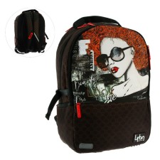 Youth backpack 39 x 30 x 17 cm, ergonomic back + usb and audio output, Devente Red Label, Beauty, Brown/Orange