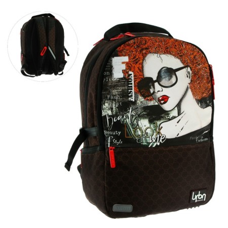 Youth backpack 39 x 30 x 17 cm, ergonomic back + usb and audio output, Devente Red Label, Beauty, Brown/Orange