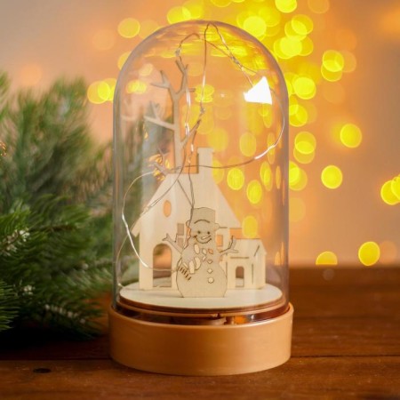 Table decor with backlight "House and Snowman" 19x10x10 cm