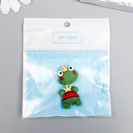 Decor for creativity plastic "Green frog in the crown" set 2x2.5 cm-3