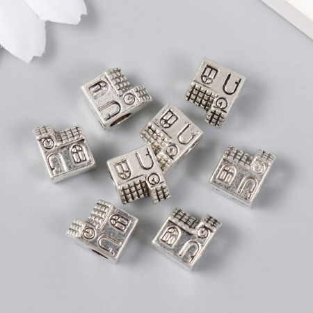 Bead for creativity Metal "House" silver 1.2 cm-2