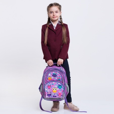 School backpack, 36 x 23 x 13 cm, ergonomic back, calligrata n "owl", lilac-13