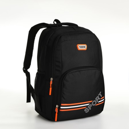 Youth backpack on a zipper, 4 pockets, black color/orange-2