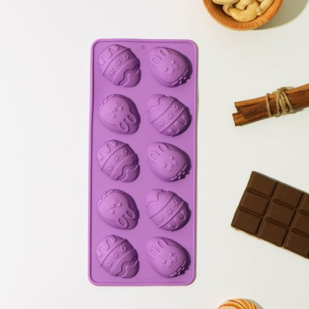 Form for decorations of the share "Easter", silicone, 22 × 11 × 3 cm, 10 cells, color mix