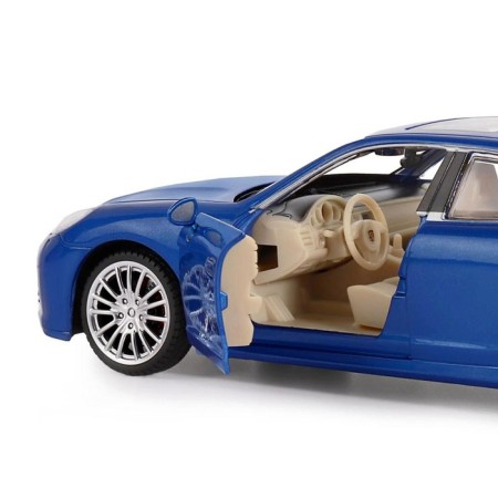 Metal machine Porsche Panamera S, 1: 24, doors, hood and trunk, light and sound effects, blue color open-4