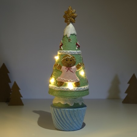 Souvenir Ceramics Light "Gingerbread Christmas tree with cookies" Green 10x10x31 cm-1