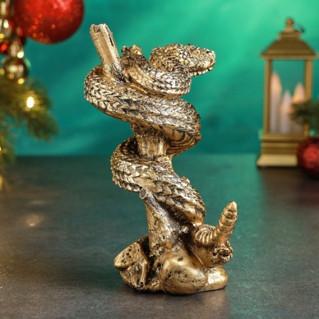 Figure "Snake on the branch" 7x10x15cm, gold-2