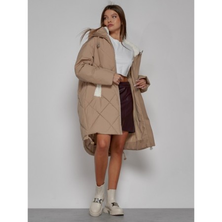 Coat insulated winter female, size 42, color light brown-11