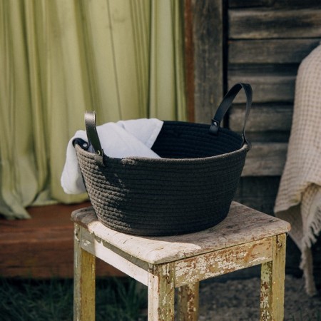 Basket for storage of handmade lauded "Louise", 33 × 33 × 16 cm, black color-6
