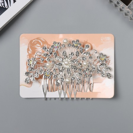 Hair crest "Leon" Flower, 9x6 cm, silver-1