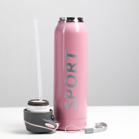 Thermos for tea, coffee, 500 ml "Sport", 5.5 x 23 cm, with a tube, pink-1