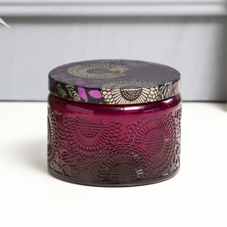 Bank for candles glass with a lid "Flower" violet, round 5x7x7 cm, mix