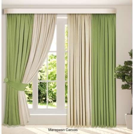 Set of curtains "Canvas", size 200x250 cm, 2 pcs, olive color, light beige-5