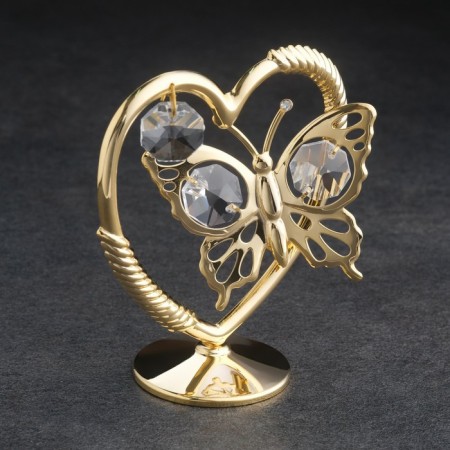 Souvenir "Heart with a butterfly", with 3 crystals, gilded