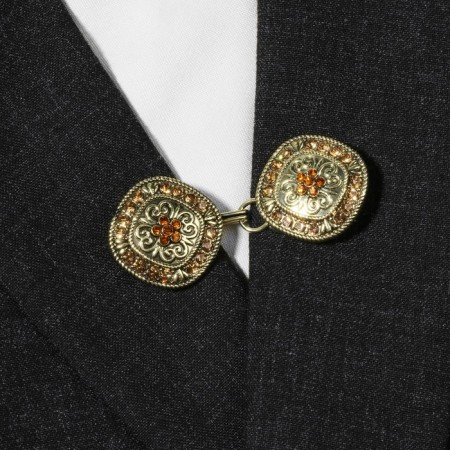 Cardigan clamp "Ethnos", brown color in black gold-4