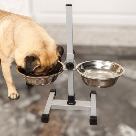 Stand with bowls, 2 x 700 ml, height 40 cm, collapsible with an upper latch, chrome-3