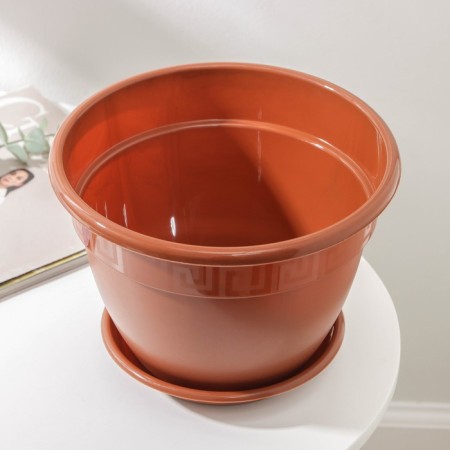 Pot for flowers with a pallet "Antik", 3.6 l, d = 22 cm, terracotta color-1