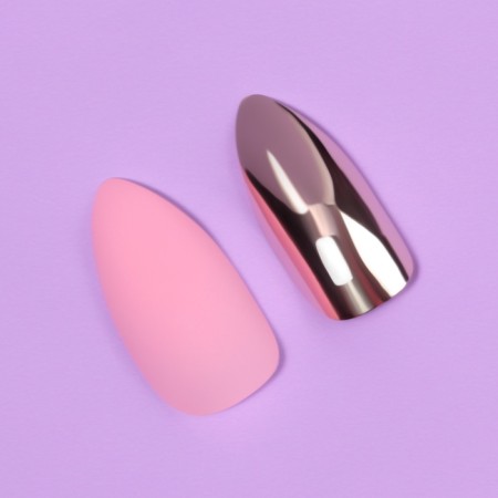 Patch nails, 12 pcs, with adhesive plates, the shape of the almonds, matte/chrome, pink, golden-2