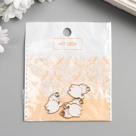 Decor for creativity metal, enamel "Fat White Cat" Gold 2x1.4 cm-3