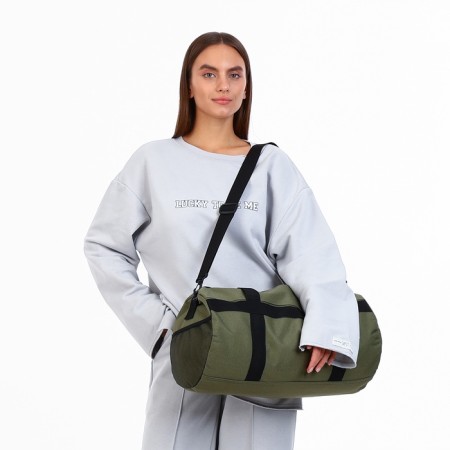 Road bag with lightning, outer pocket, long belt, khaki color-5