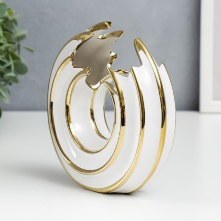 Souvenir Ceramics "Abstraction. Whirlpool" White with gold 16x16 cm-1