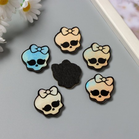 Decor for the creativity of the felt "Skull with a bow" holography 3.5x3 cm-1