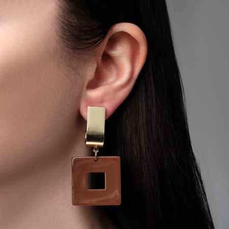 Earrings Assorted Azelia Square, brown color in gold-2