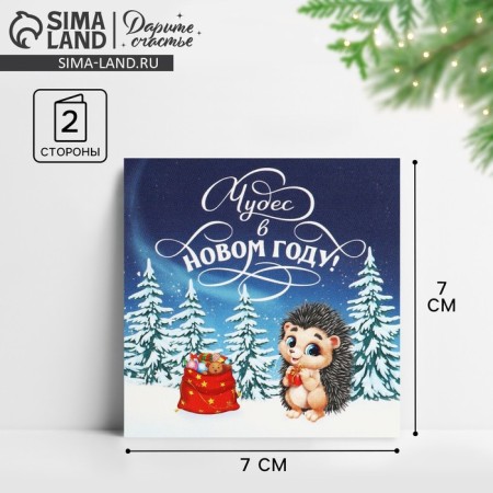 Cards-Mini "Miracles in the New Year!", Hedgehog 7 x 7 cm, New Year