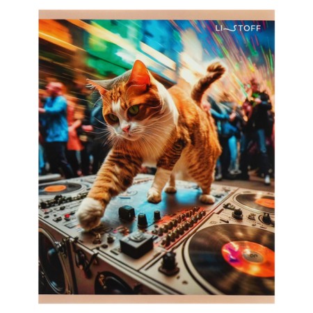 Notebook of 48 sheets in a cage, "fluffy DJ", cover coated cardboard, glossy lamination, block 60 g/m2, mix-4