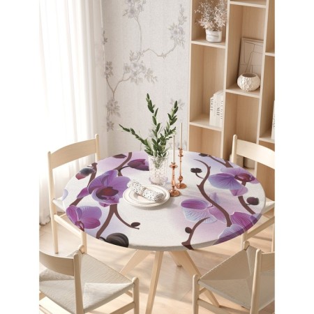 The tablecloth “Orchids”, round, oxford, elastic band, size 140x140 cm, diameter 105-120 cm-2