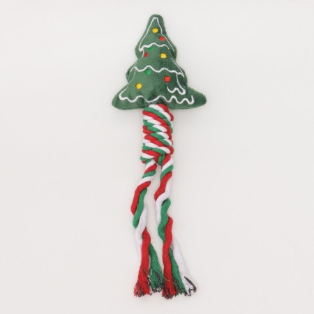 A squeaking toy, soft for dogs "Christmas tree" with a rope, 32 cm-2