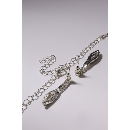 Set 2 objects: earrings, Kilence Listopad Subtle rhombus, Black and white color in silver, 45cm-2