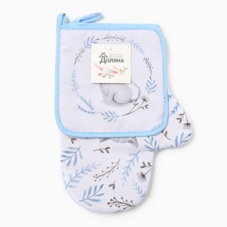 Set of kitchen. Dolyana "Kitten": mittens 20x28 cm, severity 17x17 cm, 35% HL, 65% PE-5