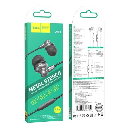 Hoco M98 headphones, wired, vacuum, microphone, 1.2 m, gray-5