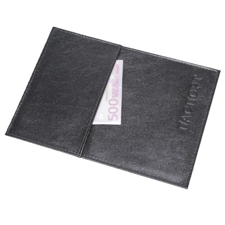 Cover for a passport with a pocket, black color