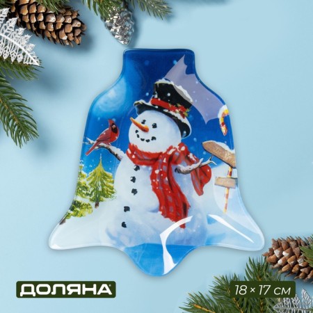 Glass Serving shares "Bell. Snowman and bird ", 18 × 17 cm